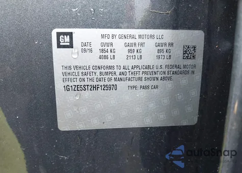 2017 Chevrolet Malibu 1Lt from USA, damaged, VIN 1G1ZE5ST2HF125970